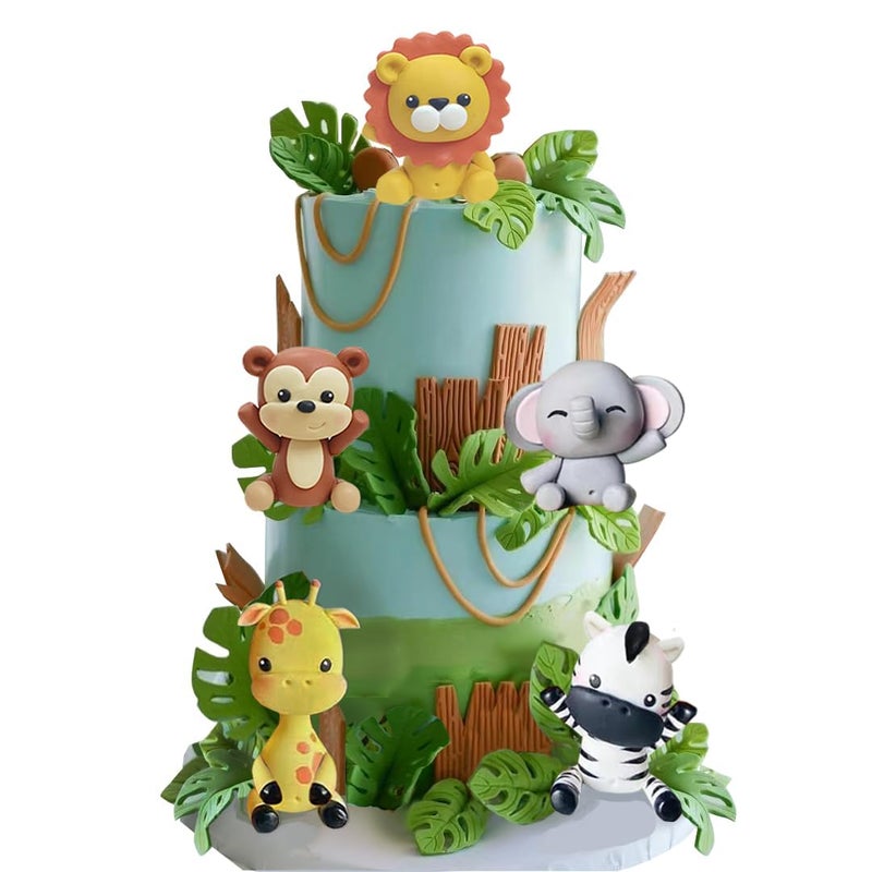 GmakCeder Jungle Animal Cake Topper Safari Animal Set Lion Giraffe Elephant Monkey Zebra for Wild Animals Birthday Baby Shower Party Favors Decorations Supplies - Image 5